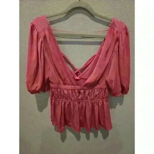 Dolan Left Coast Women's XS Pink Peplum V-Neck Sleeveless Blouse Coquette Barbie